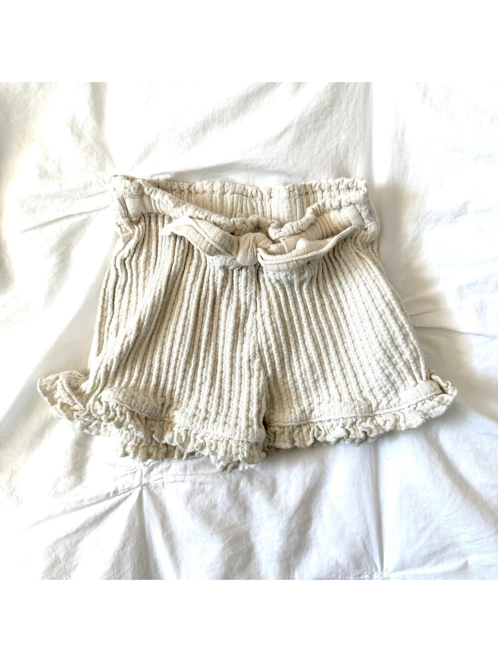 Zara Cream Colored Ruffle Paper Bag Tie Shorts